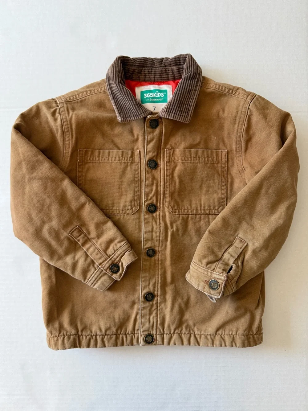 365 Kids Garanimals Size 7 Brown Canvas Chore Jacket Corduroy Collar Workwear